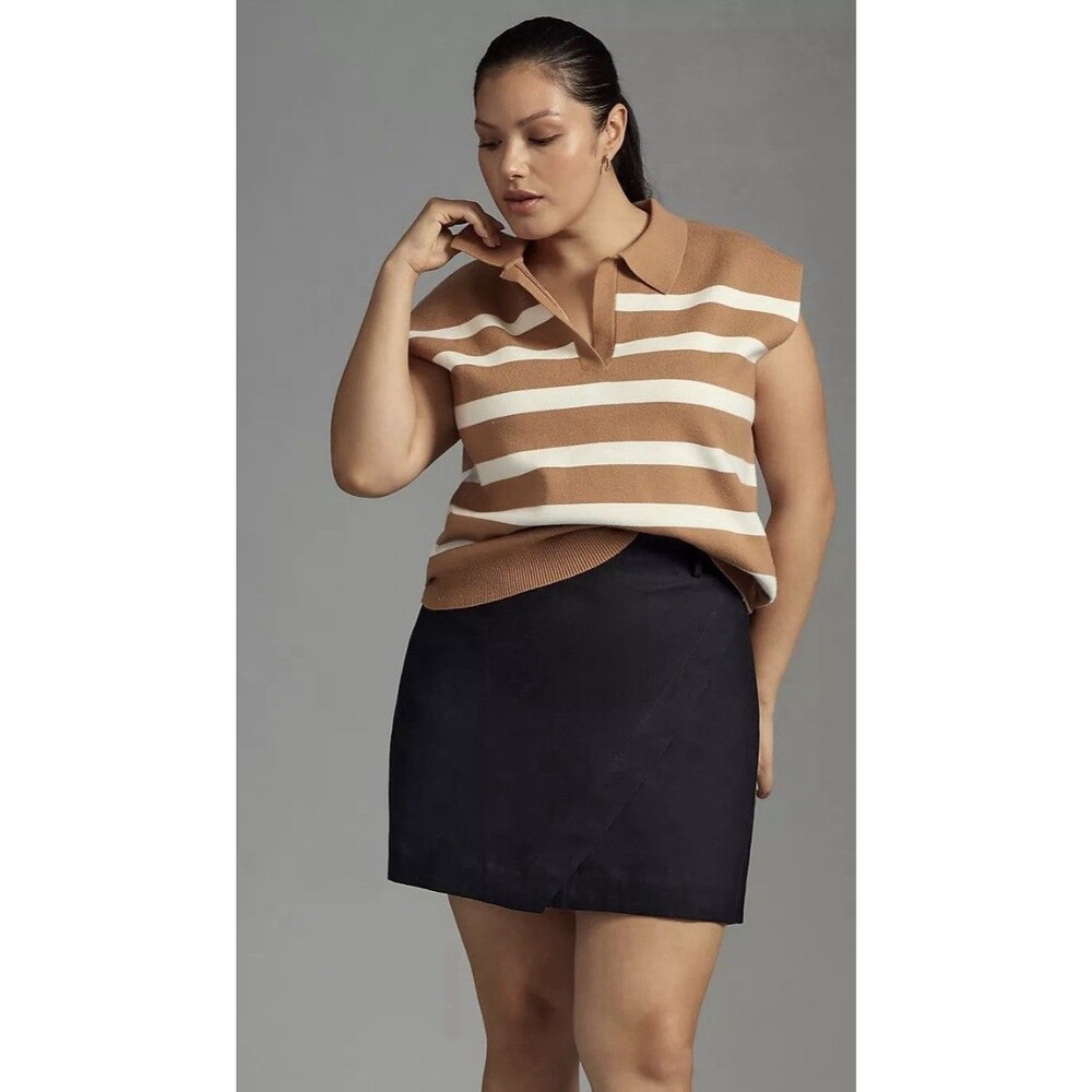 Maeve Anthropologie Sweater Vest 3X Plus Brown Striped Collared Polo NWT $98